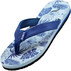 Norty Blue Flip-Flops With Tropical Print & Cushioned Soles Size 6 Comfortable S